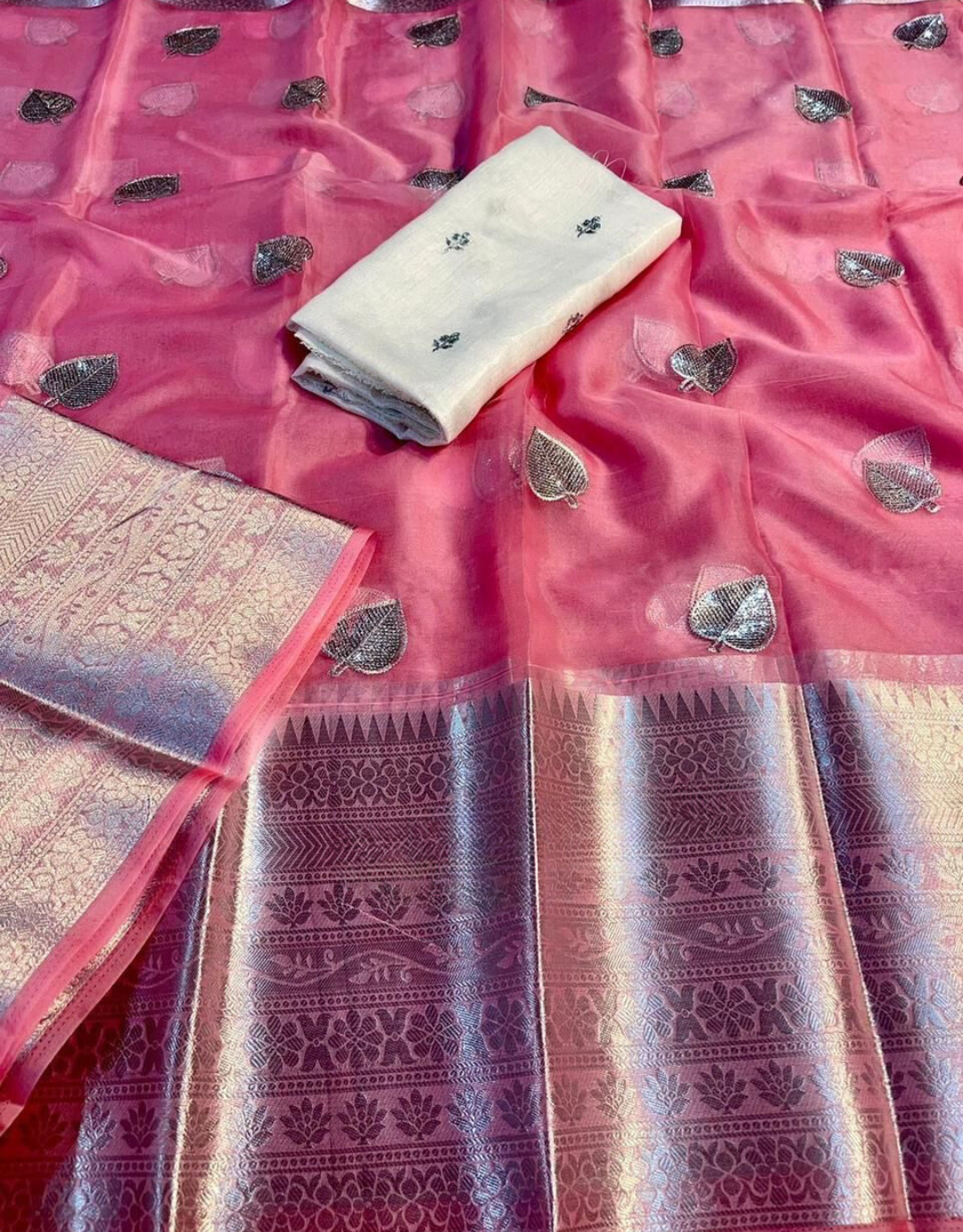 Devika Pastel Pink Organza Silk Saree