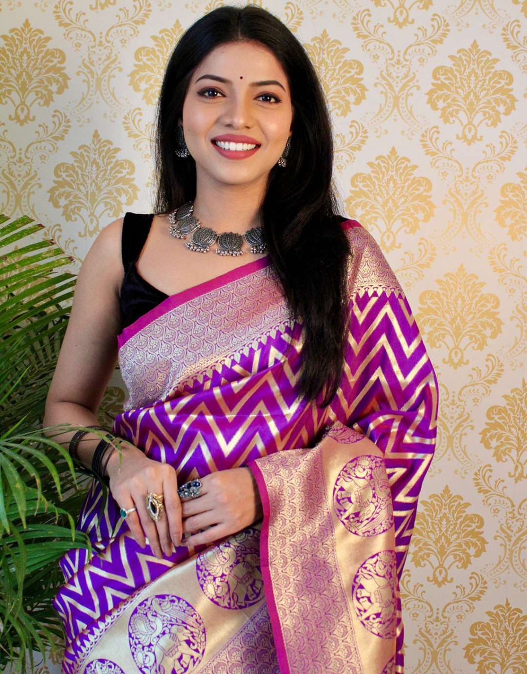 Gauri Purple Laheriya Design Paithani Silk Saree