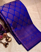 Anandi RoyalBlue Soft Silk Saree With Mesmorising Blouse