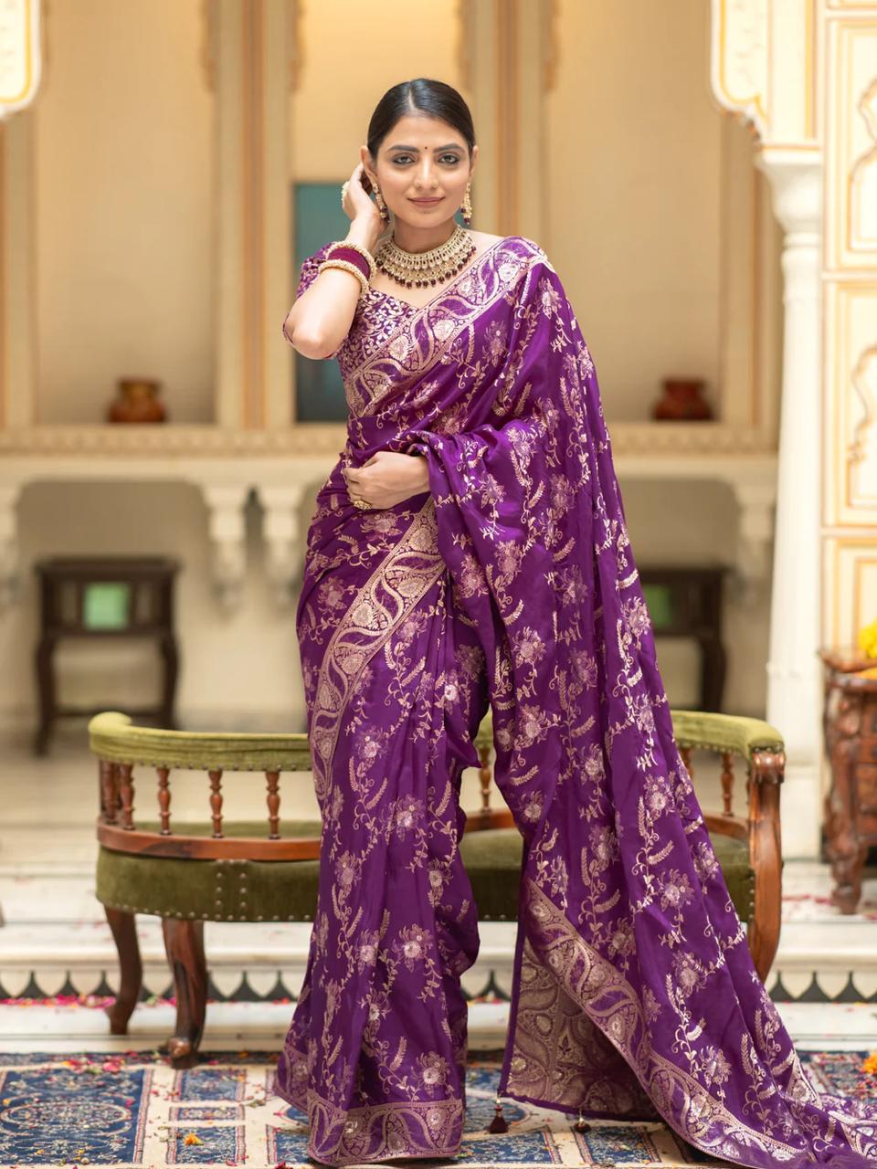 Hema Purple Banarasi Silk Saree