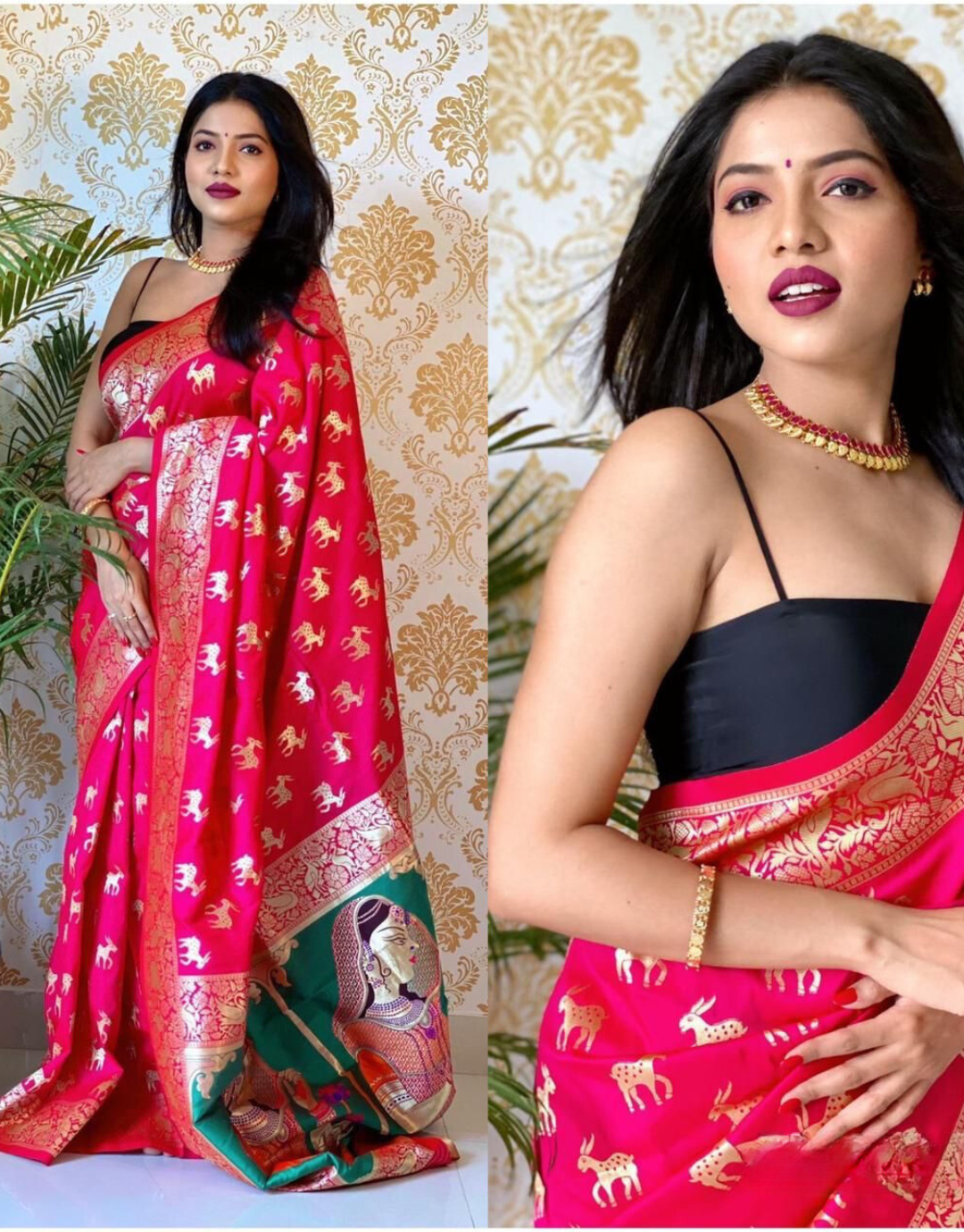 Jiya Deep Pink Paithani Silk Saree