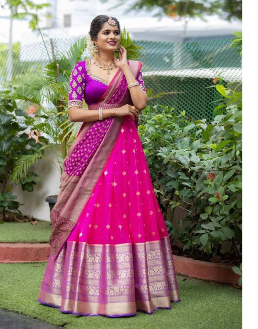 Beige and pink color half saree – Siri.Fashion