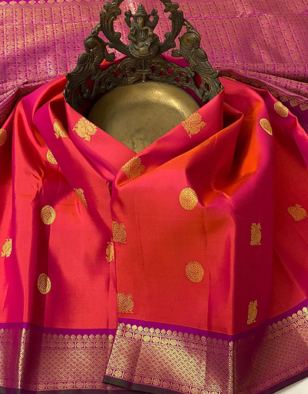 Sakhi Red-Purple Kanjivaram Soft Silk Saree With Attached Blouse