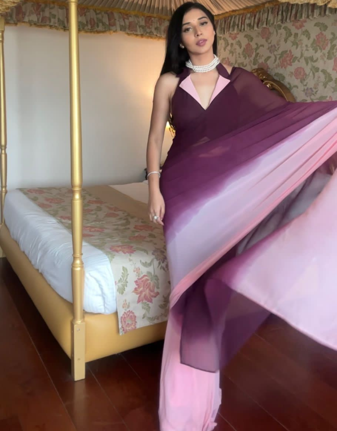 Varsha Purple-Pink Ready To Wear Soft Silk Saree+