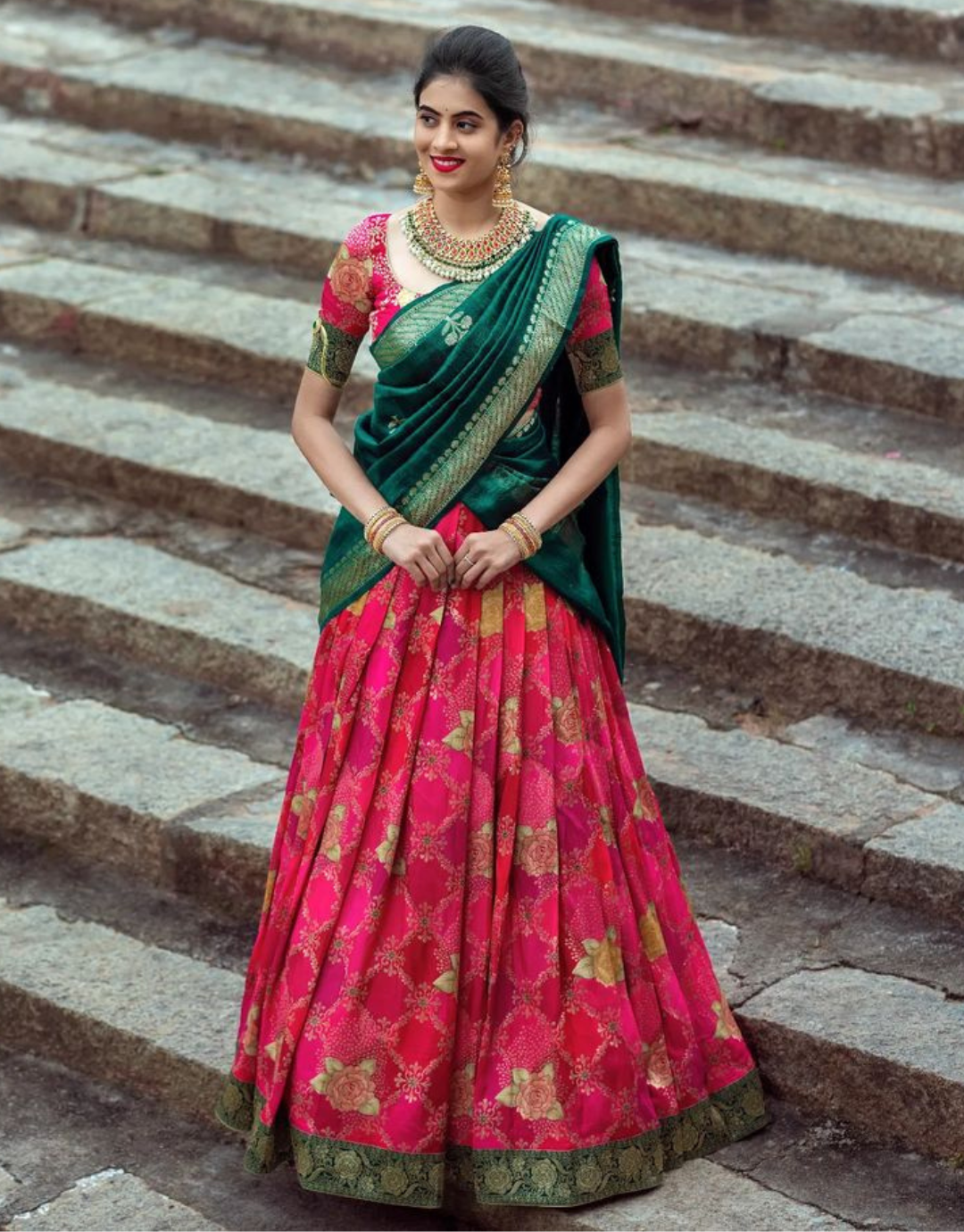 Pink and green half and half kanchipuram silk saree - #SareeEnvy - Aavaranaa