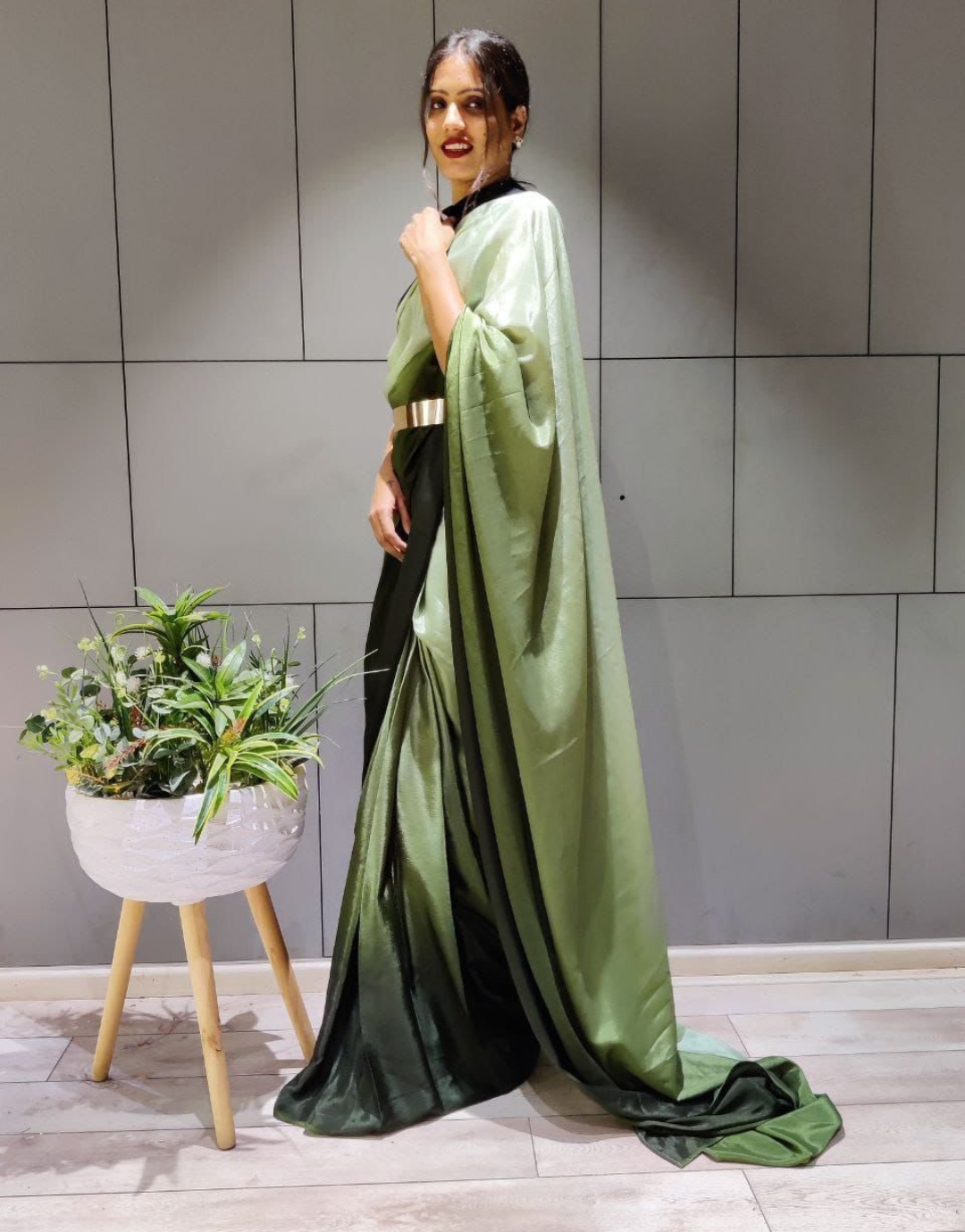 Riya Green 1-Minute Ready To Wear Soft Silk Saree