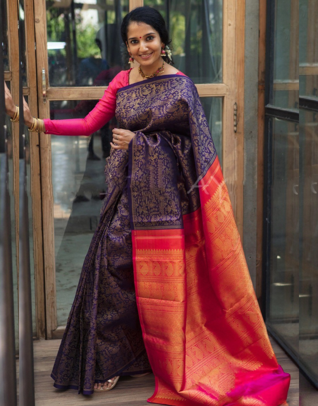 Aradhana Purple Kanchipuram Silk Saree With Attractive Blouse