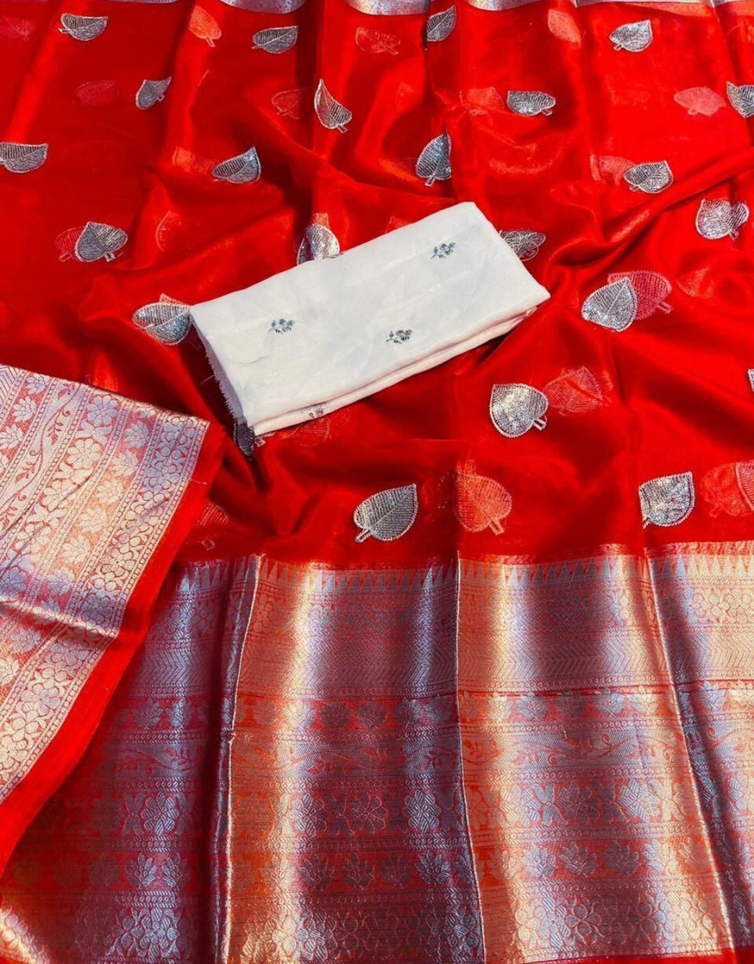 Devika Red Organza Silk Saree