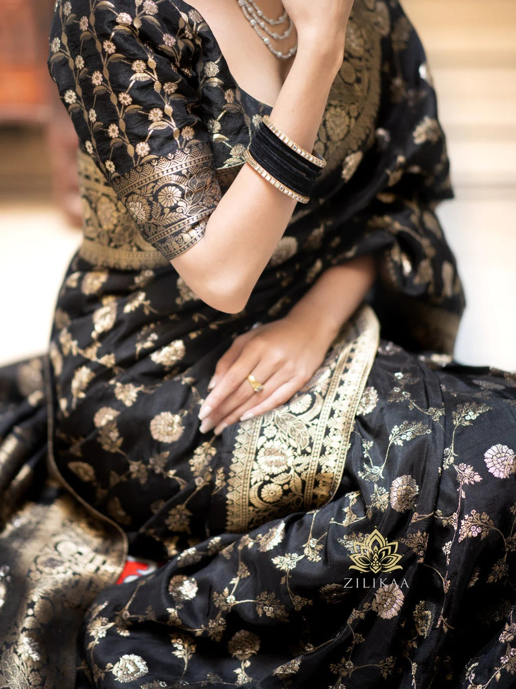 Hira Black Banarasi Silk Saree