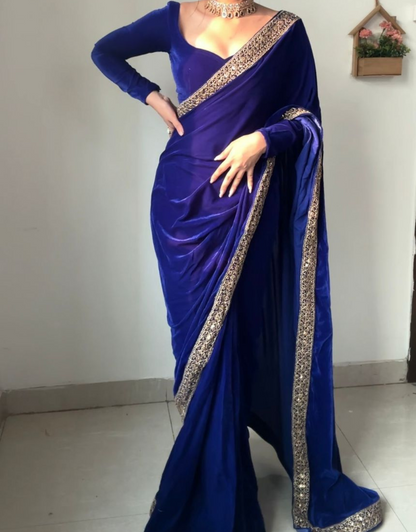 Chahat Royal Blue Velvet Ready To Wear Saree