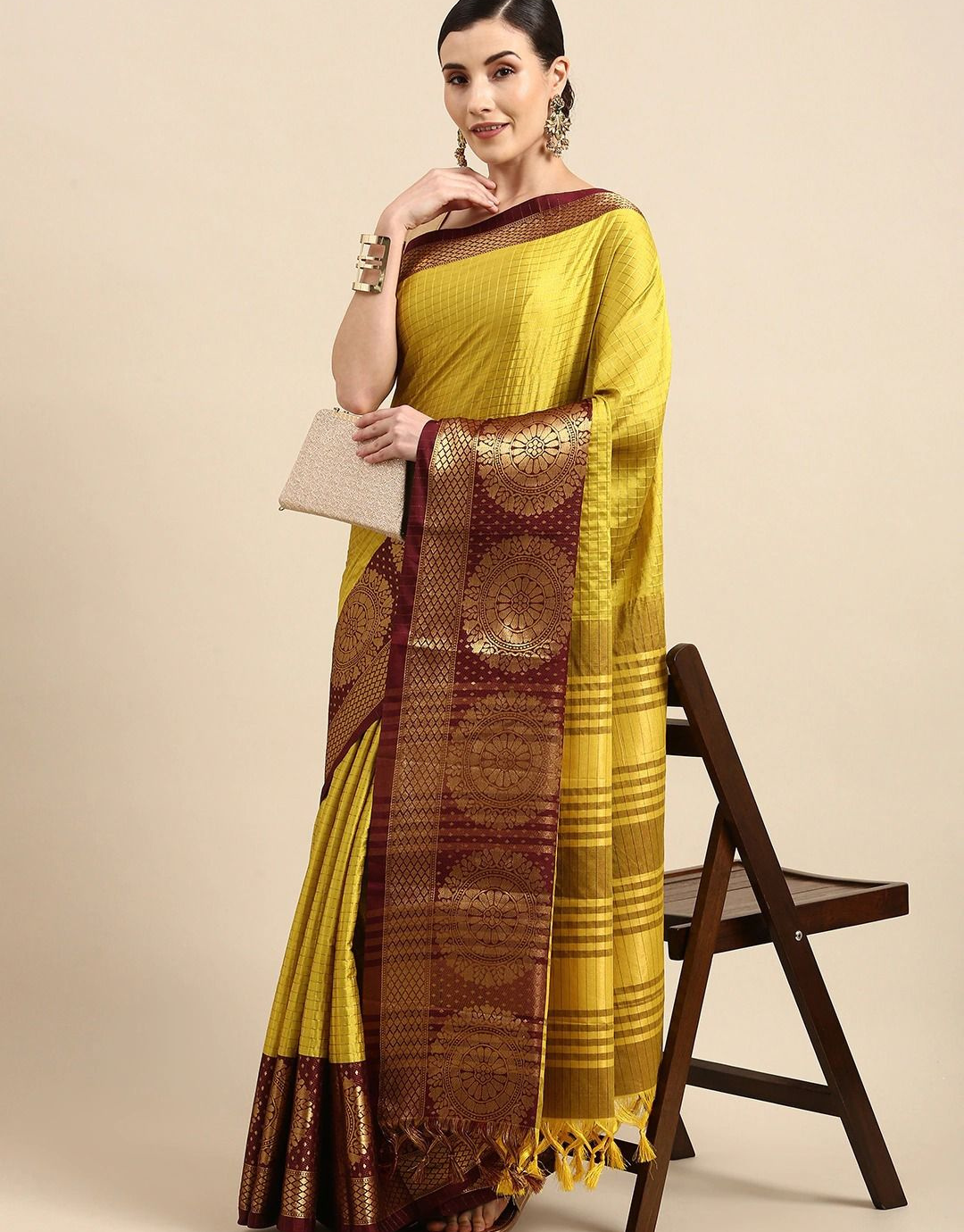 Kaveri Yellow Cotton Silk Saree