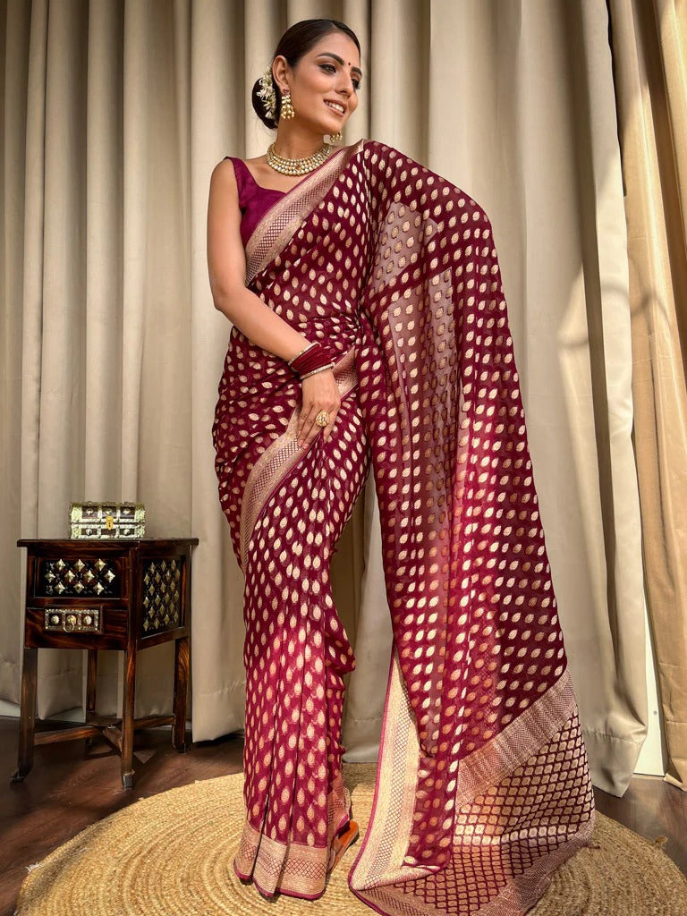 Kaya Maroon Banarasi Silk Saree