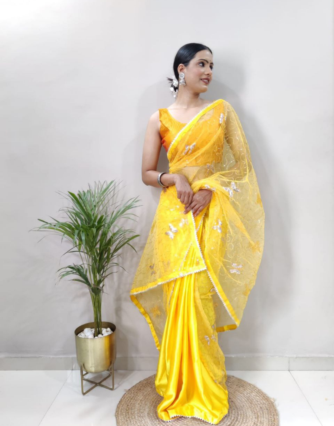 Yellow Ready to wear Saree with crochet blouse – Indi Ethnics