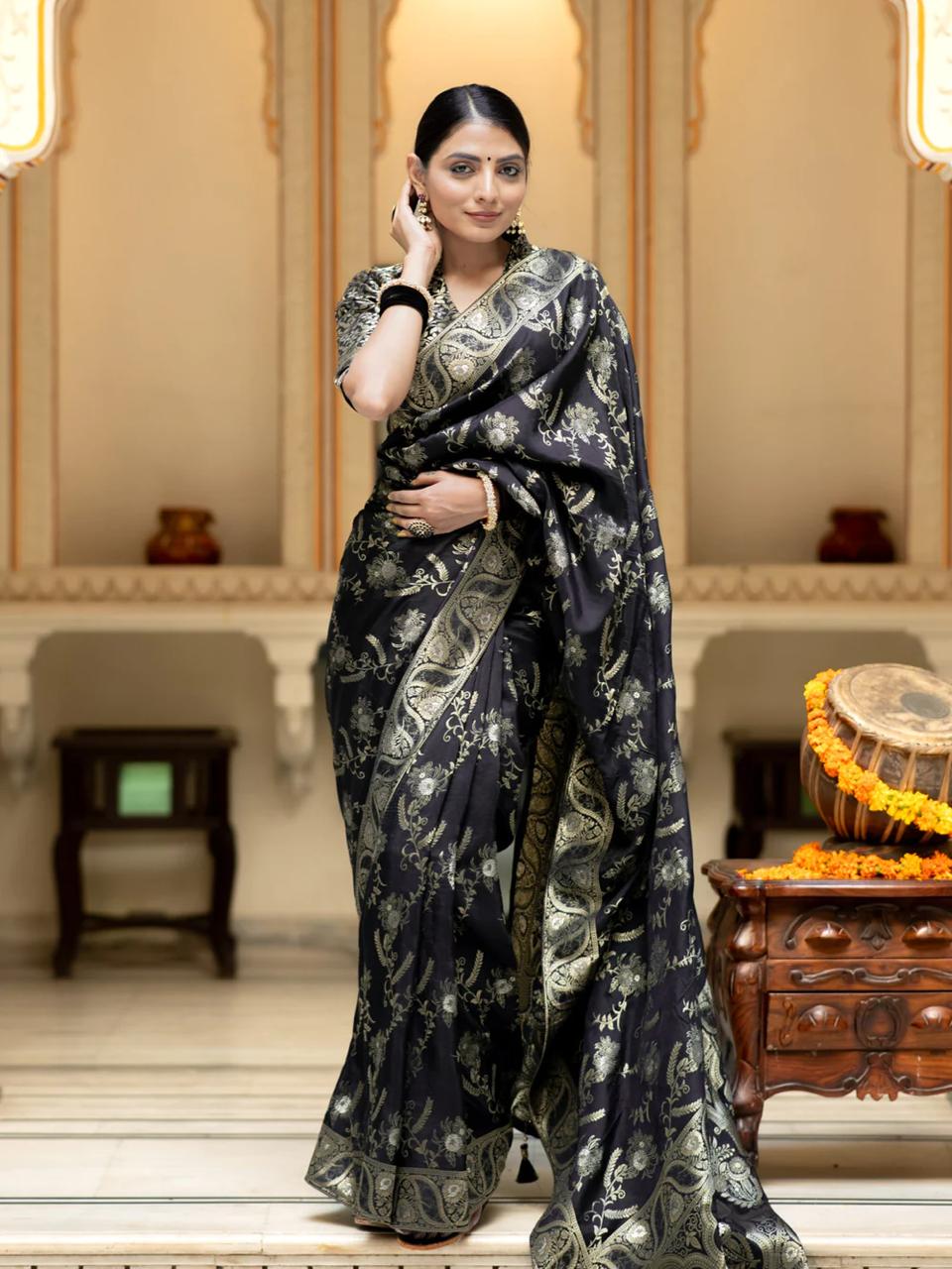 Hema Black Banarasi Silk Saree