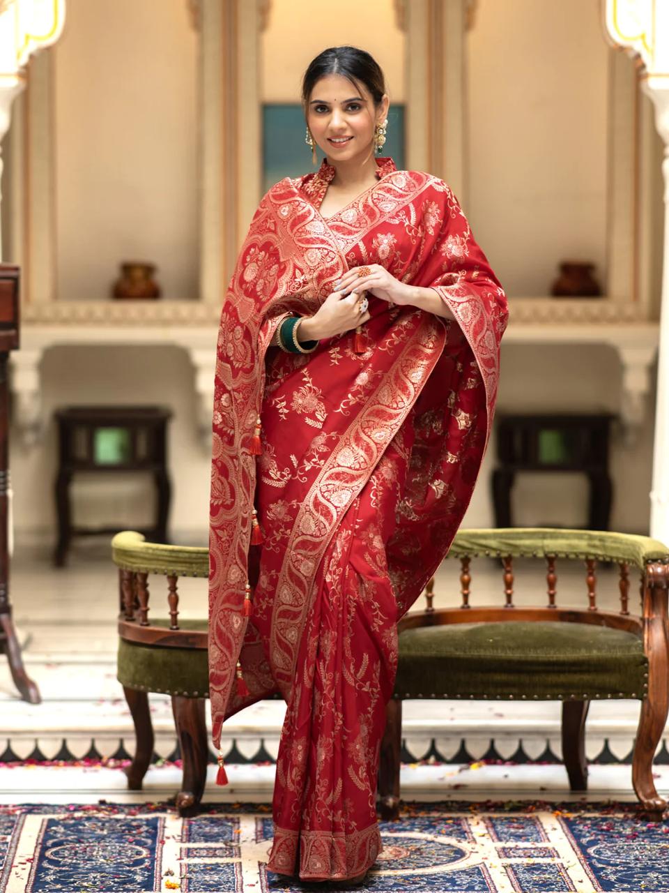 Hema Red Banarasi Silk Saree