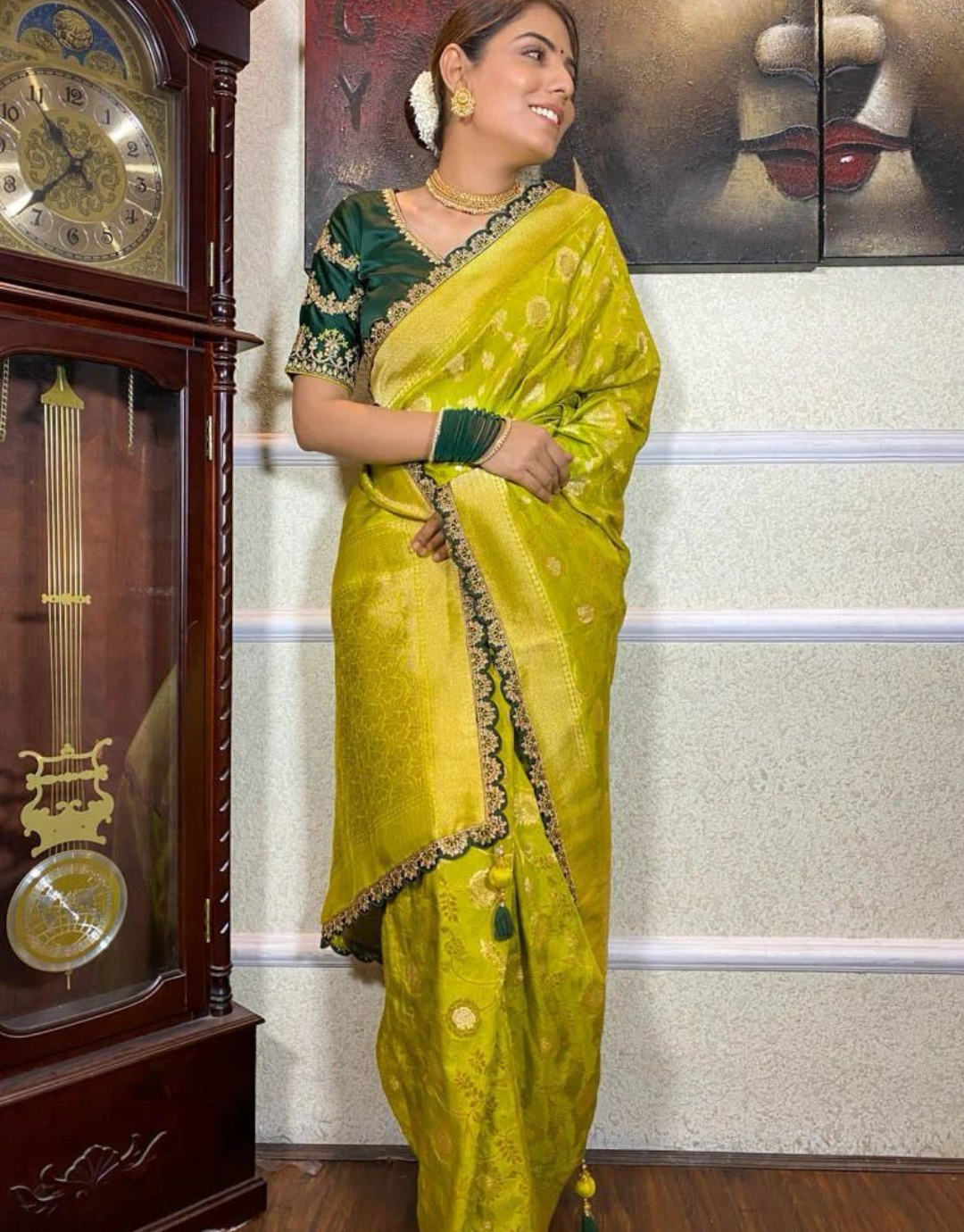 Veera Yellow Banarasi Soft Silk Saree