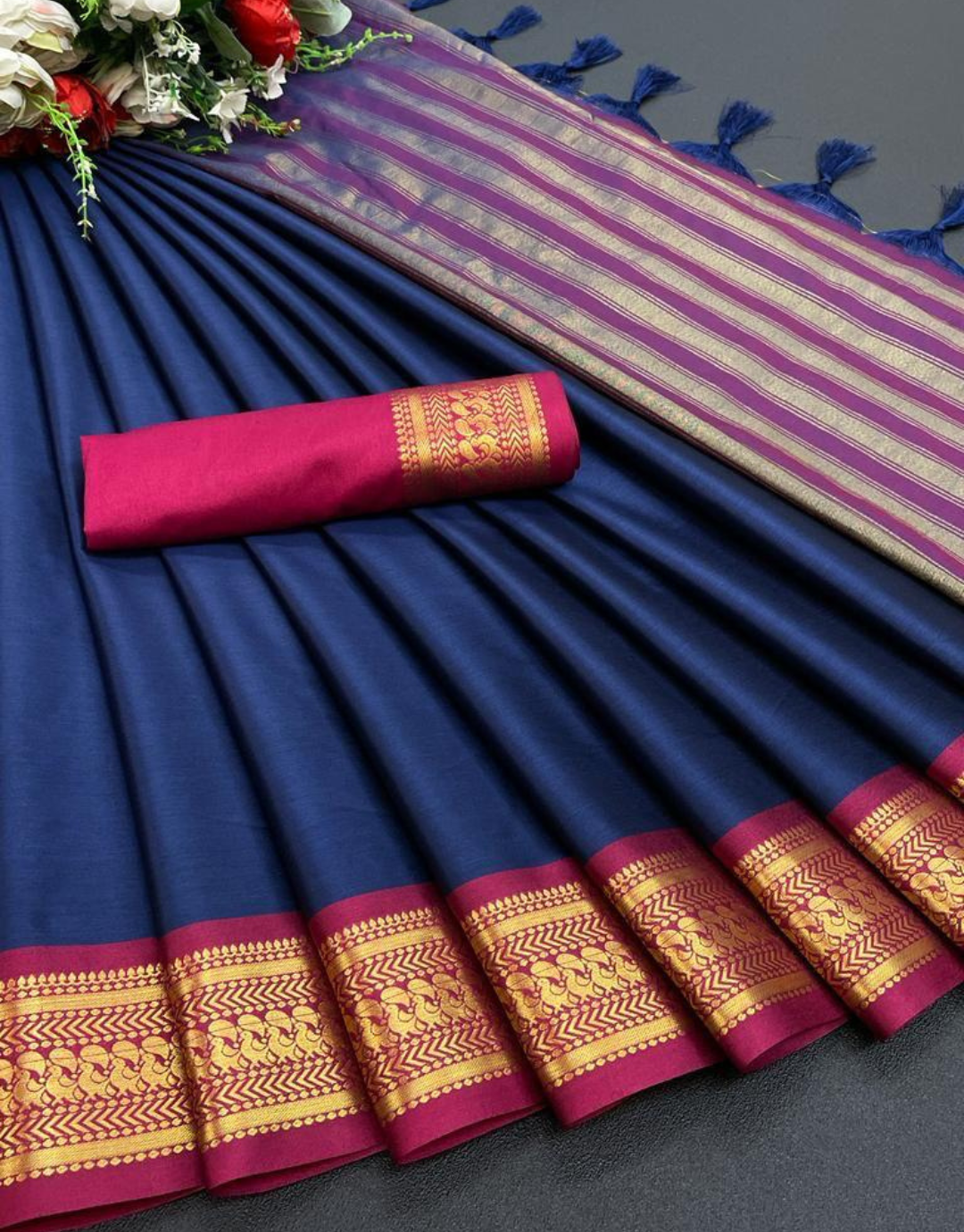 Harshita NavyBlue Coloured Cotton Silk Saree