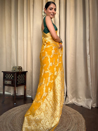 Laita Yellow Banarasi Silk Saree