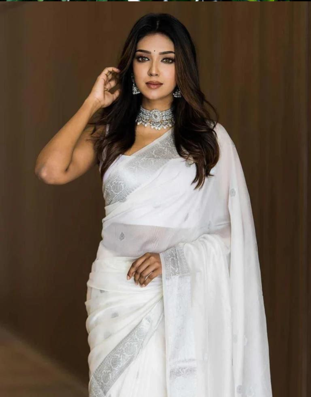 White Colored Casual Wear Printed Linen Saree , With Blouse Piece