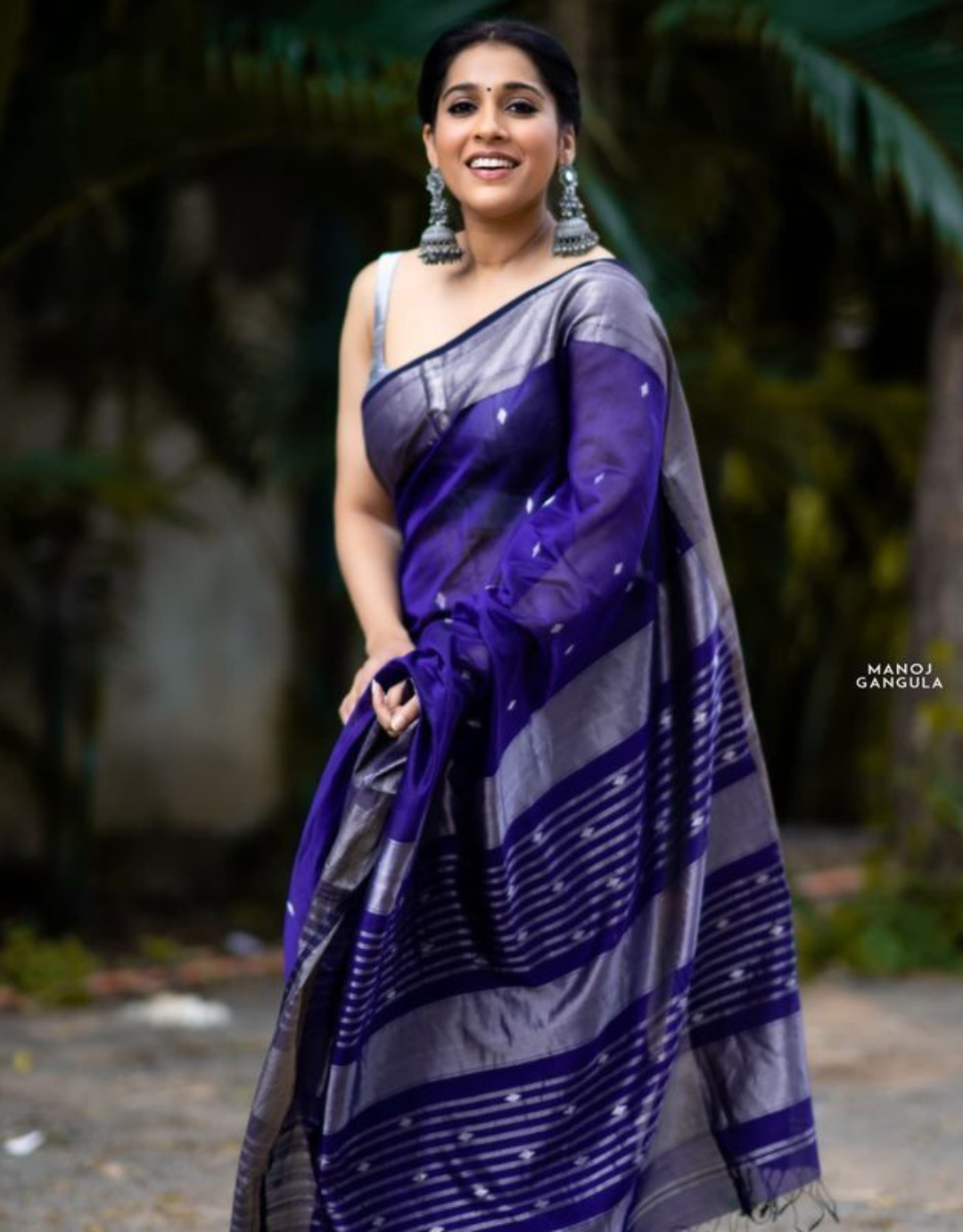 Anita Blue Kanchipuram Silk Saree With Attached Blouse