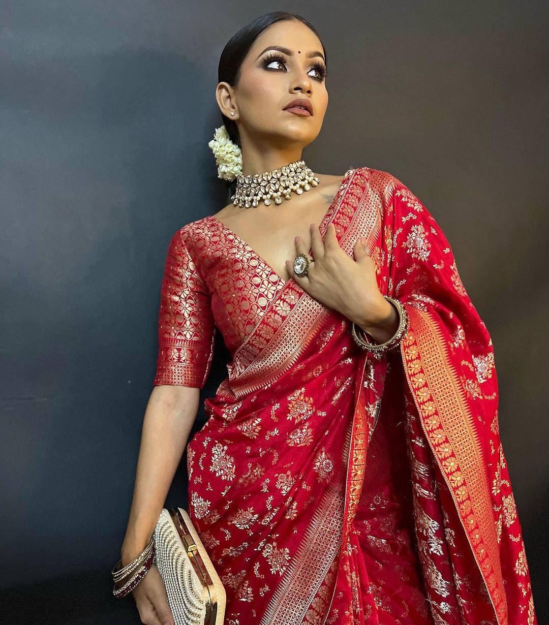 Jamsa Red2 Banarasi Silk Saree With Attractive Blouse Piece