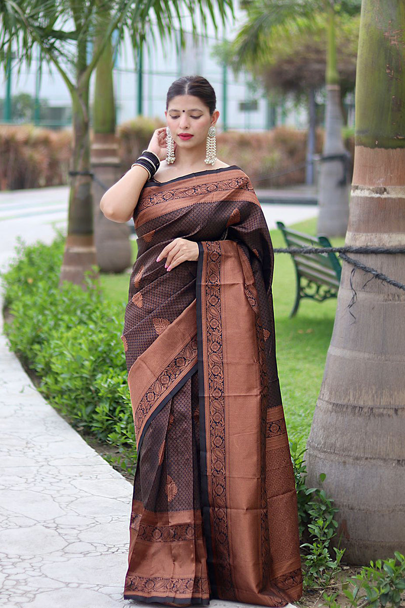 Digital Printed Art Silk Saree in Brown : SBHA1562