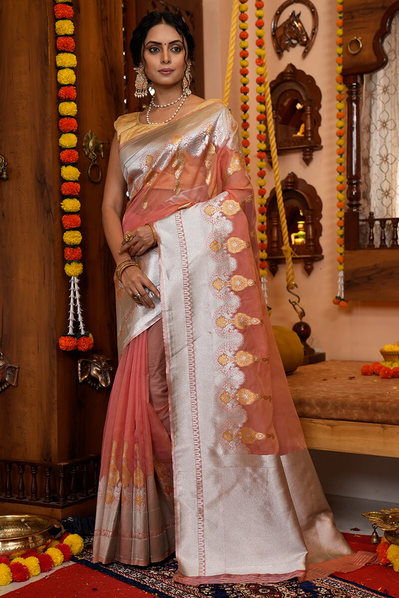 Saree Mall Brown Plain Saree With Unstitched Blouse