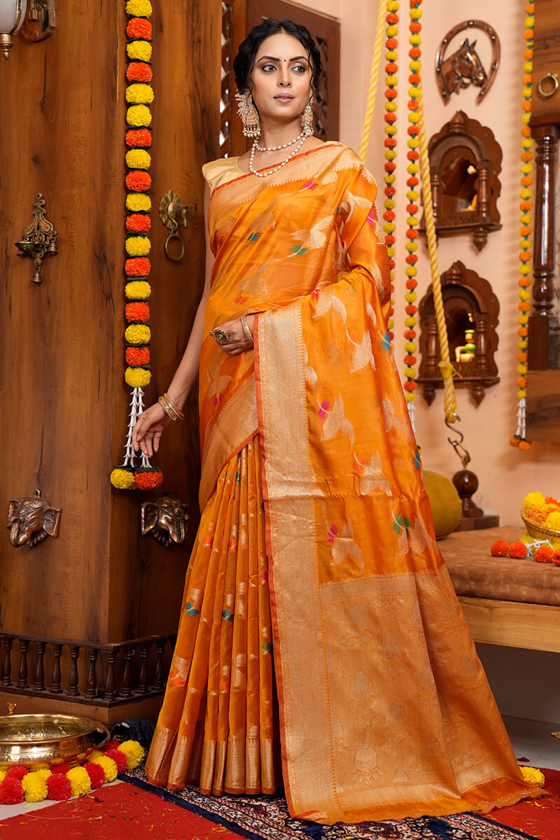 Yana Orange Organza Silk Saree With Elegant Blouse