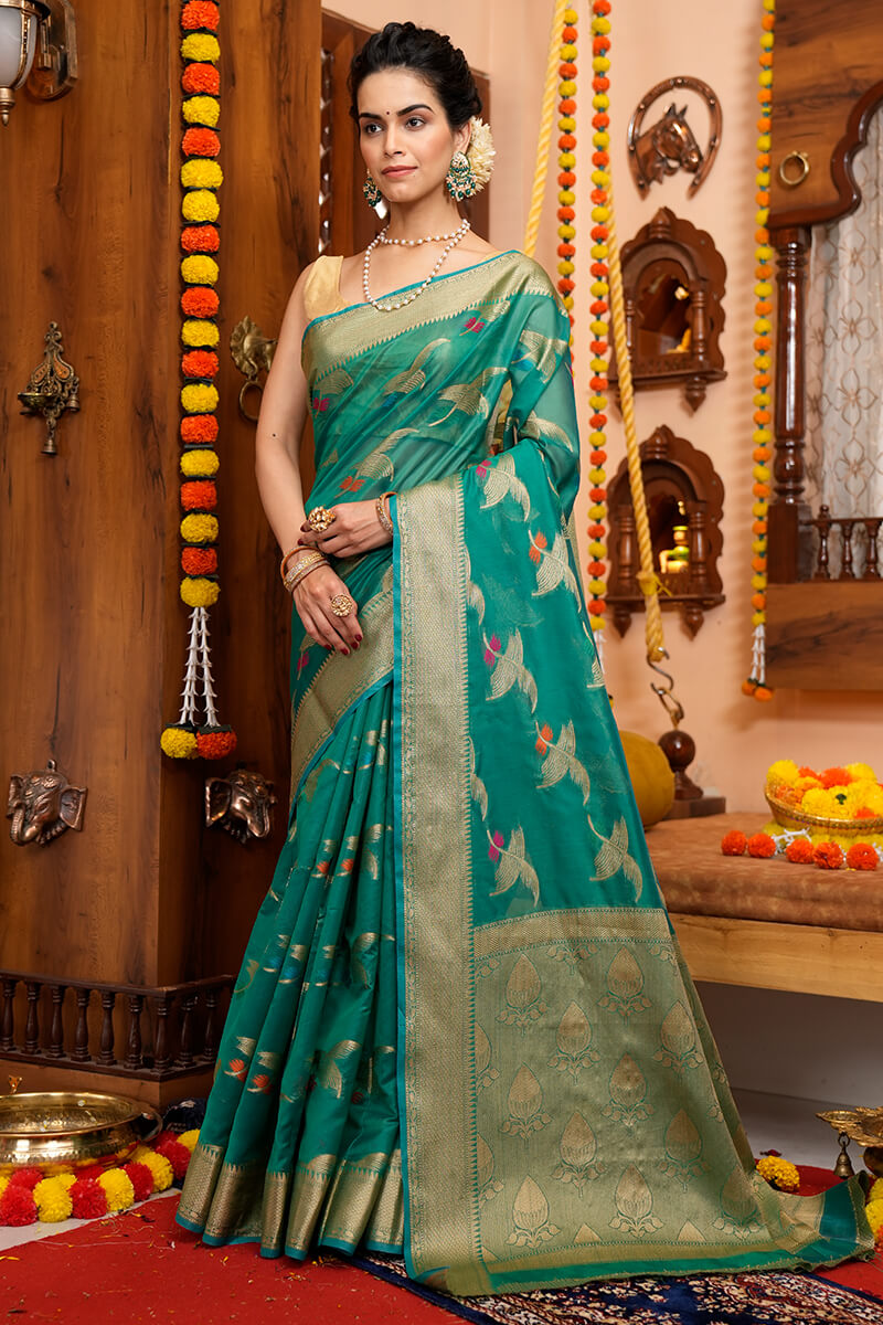 Yana Rama Coloured Organza Silk Saree With Elegant Blouse