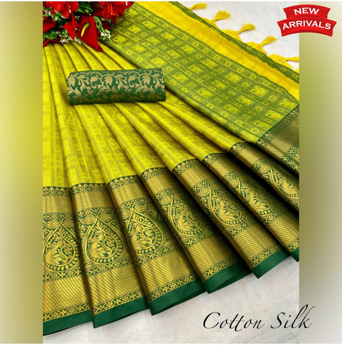 Sunena Leafgreen Cotton Silk Saree