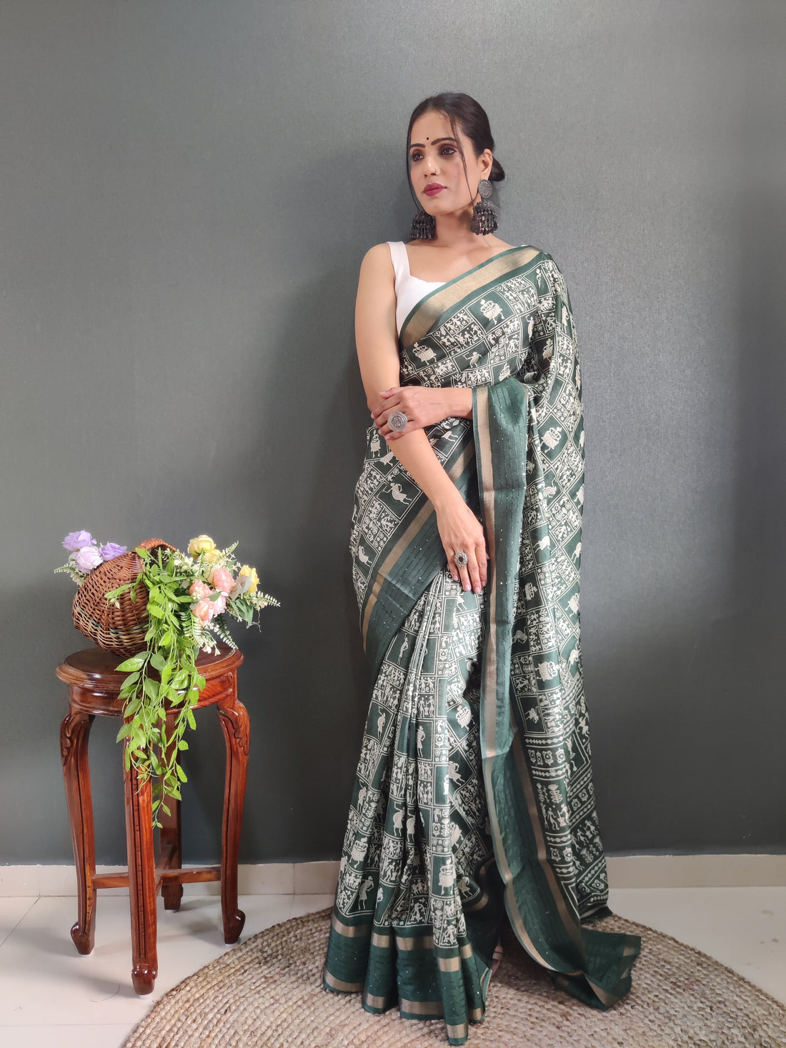 1-Min Ready To Wear Latest Shriivanta Design Saree – Dark Green