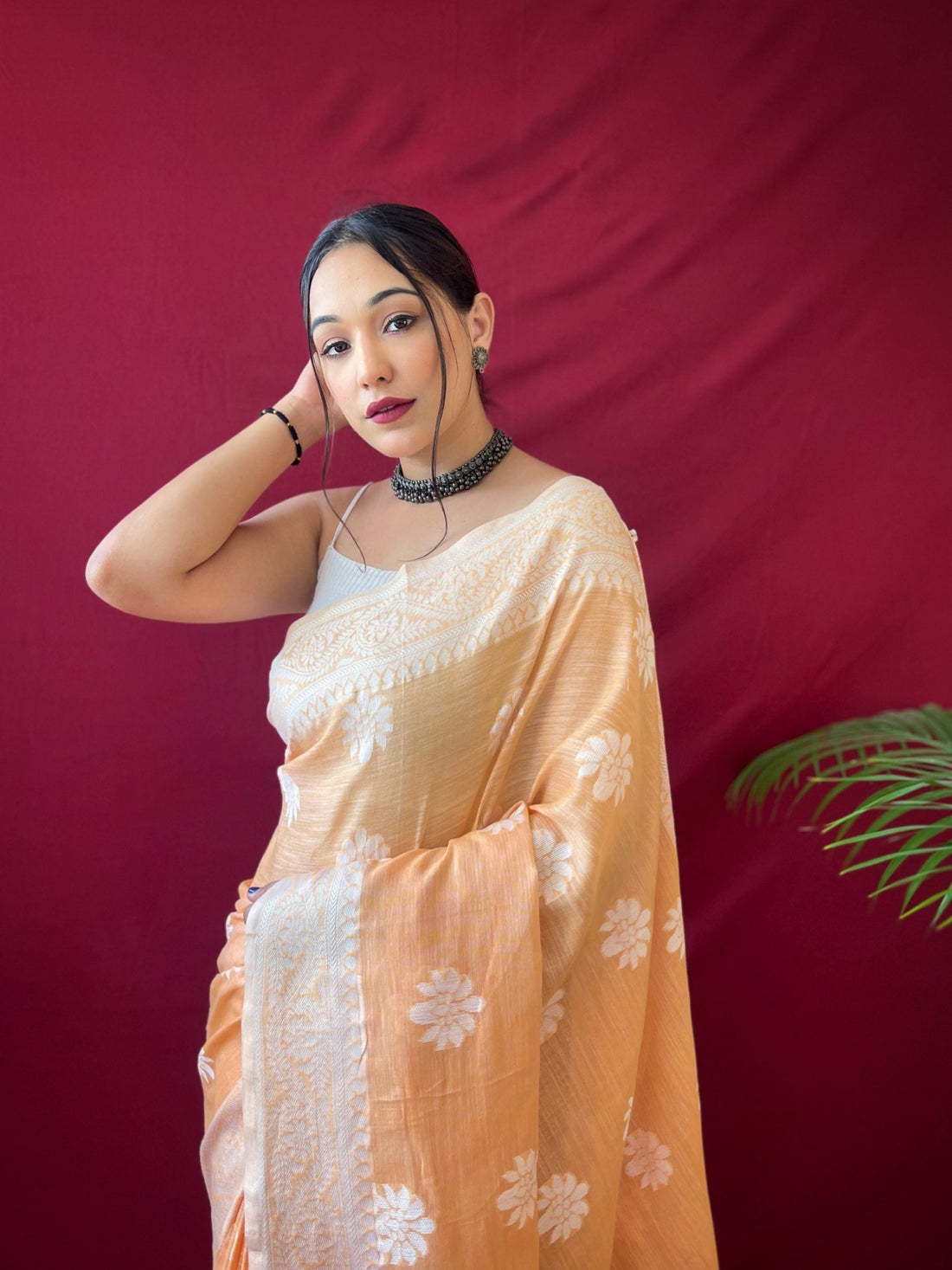 1 MIN Ready to wear saree in Orange Lucknowi Saree- Upsana