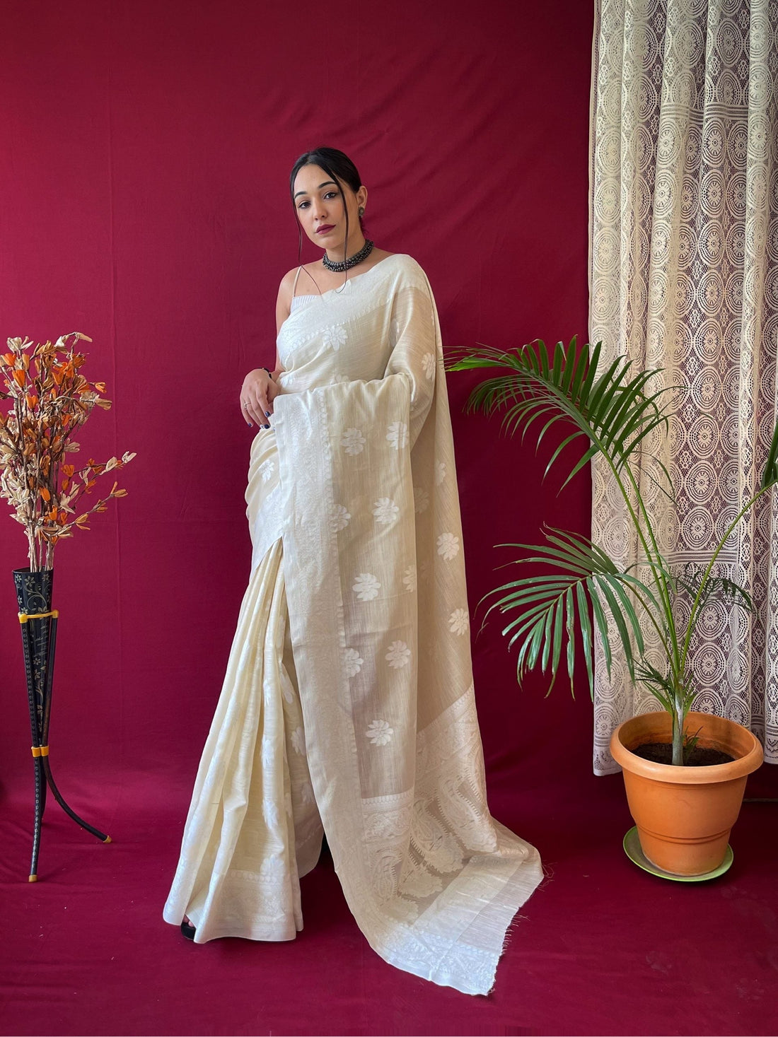 1 MIN Ready to wear saree in Ivory Lucknowi Saree- Upsana