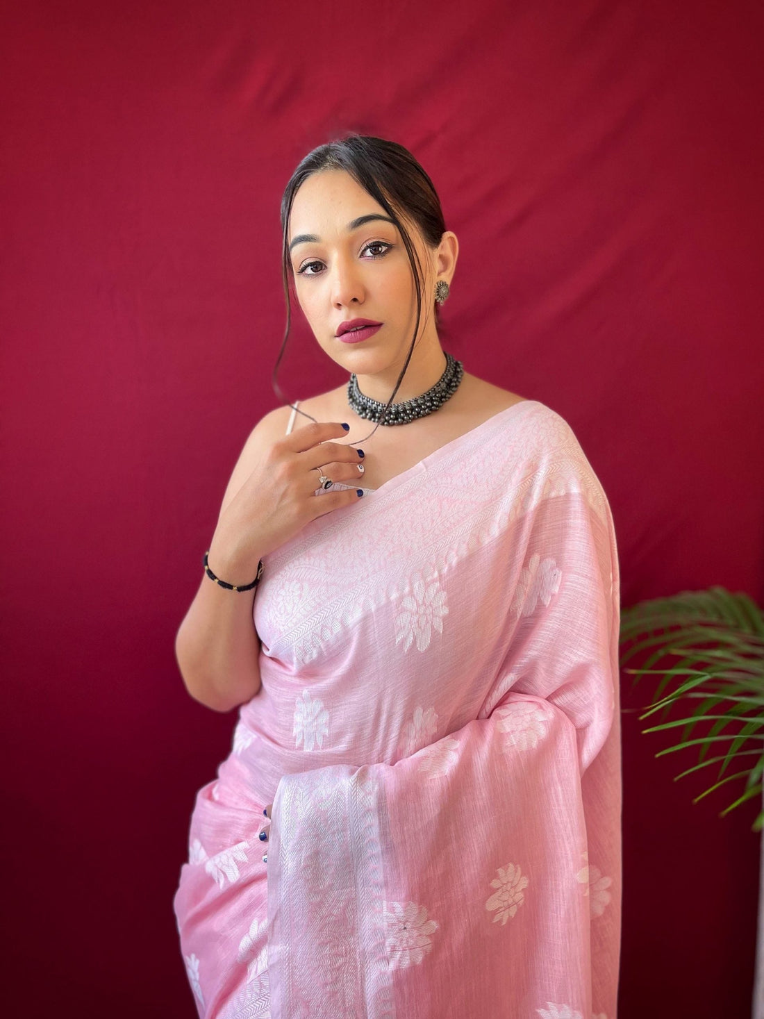 1 MIN Ready to wear saree in Baby Pink Lucknowi Saree- Upsana