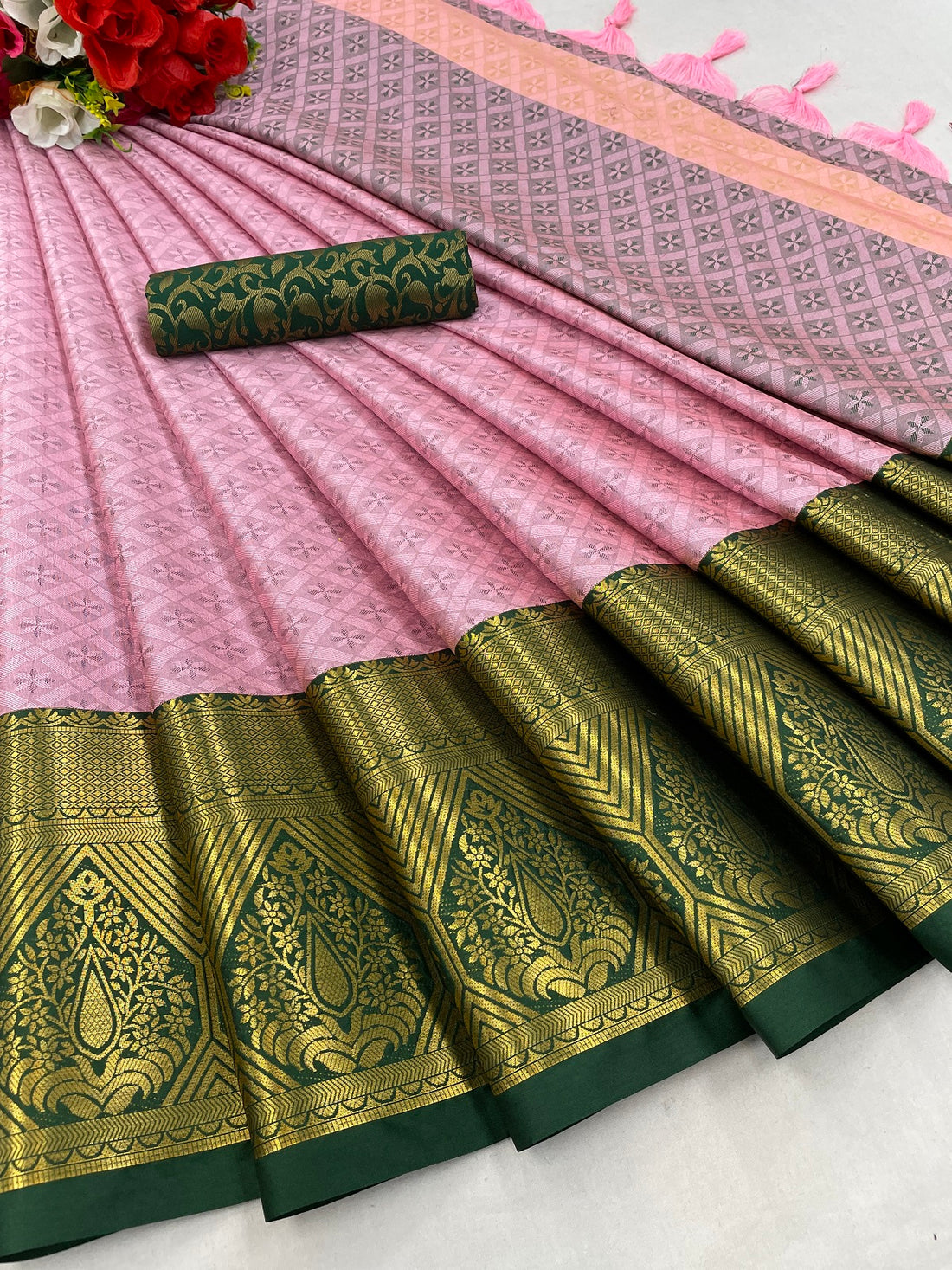 Heta Pink Green Cotton Silk Sarees
