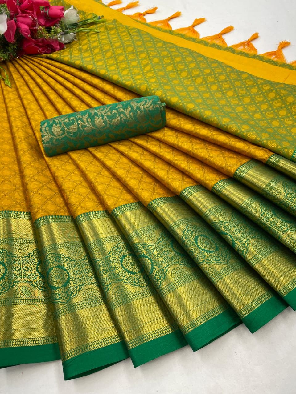 Mayra Yellow Green Cotton Silk Sarees
