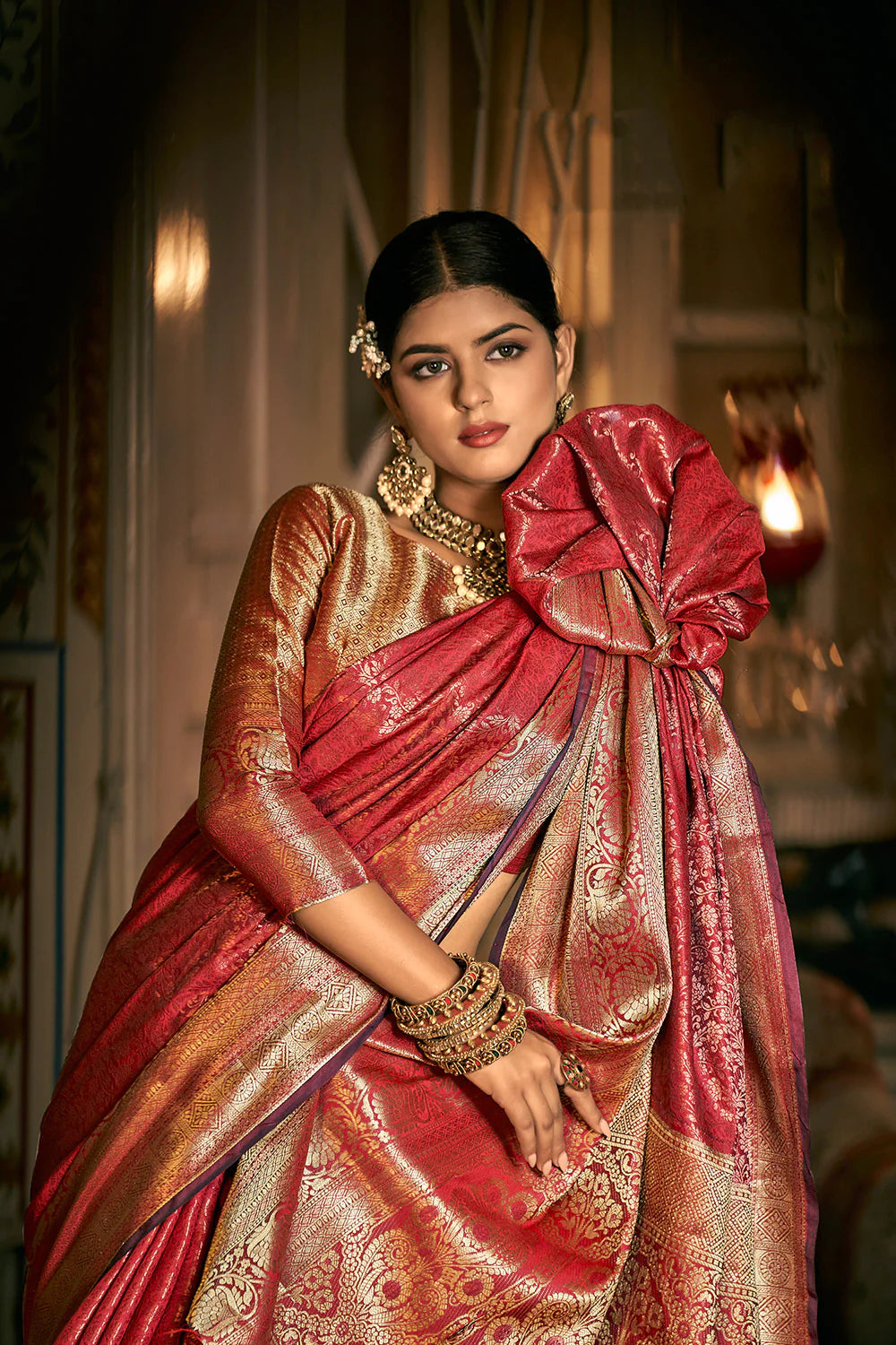 Buy Just Looks Printed, Self Design Banarasi Tussar Silk, Cotton Silk  White, Red Sarees Online @ Best Price In India | Flipkart.com