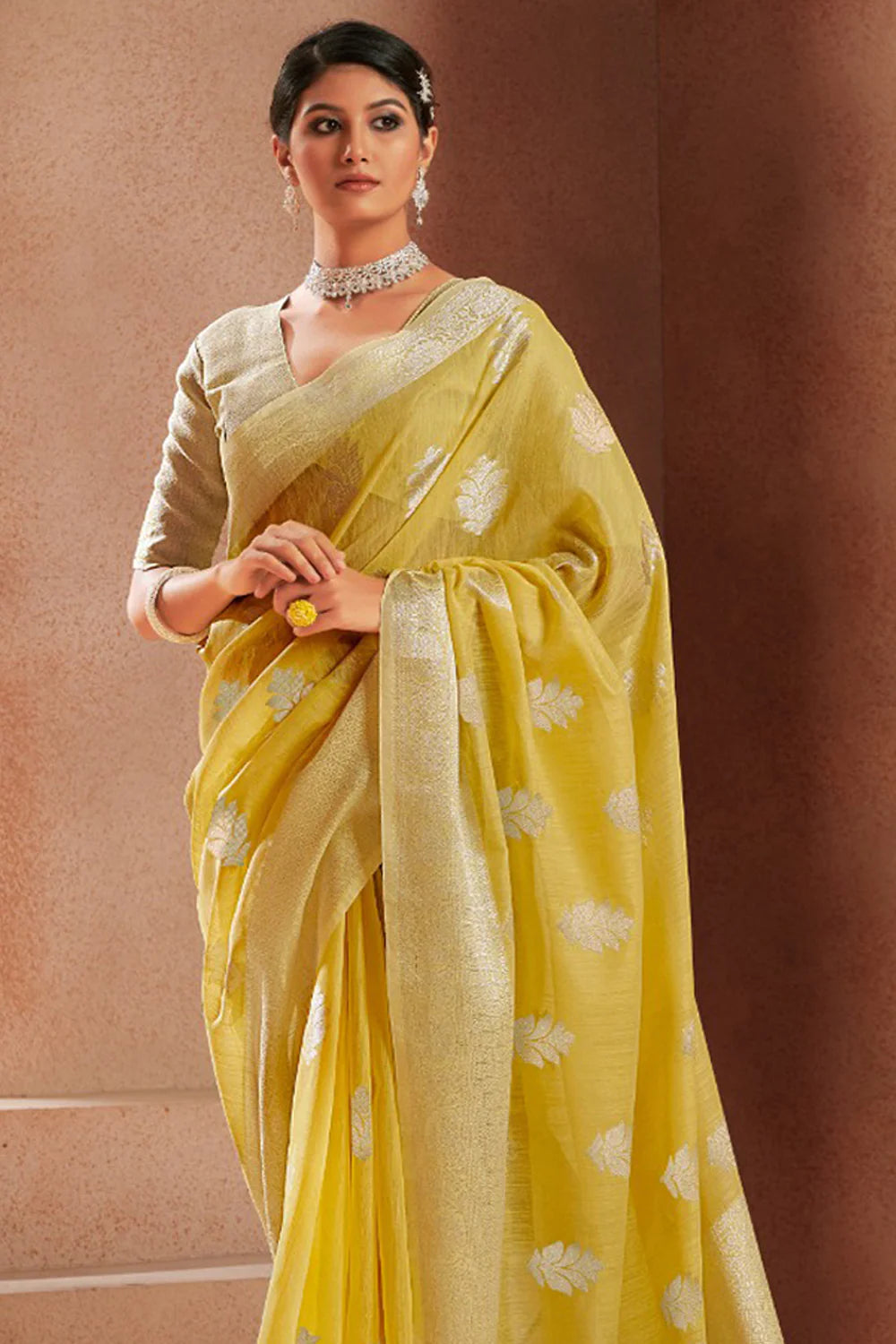 Yellow Heer Linen Silk Saree