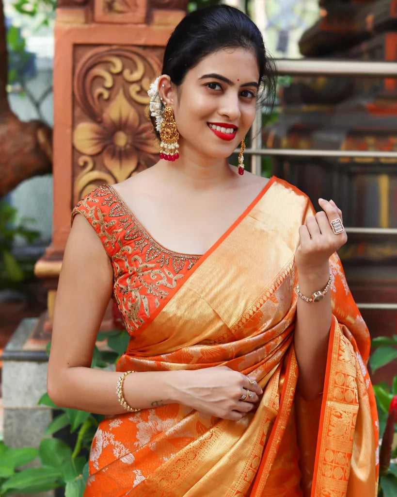 Soniya Orange Kanchipuram Saree