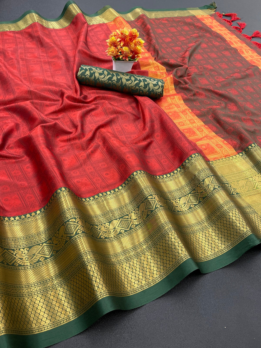 Krisha Red Cotton Silk Saree