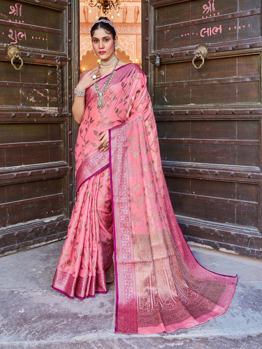 Pink Soha Banarasi Silk Saree