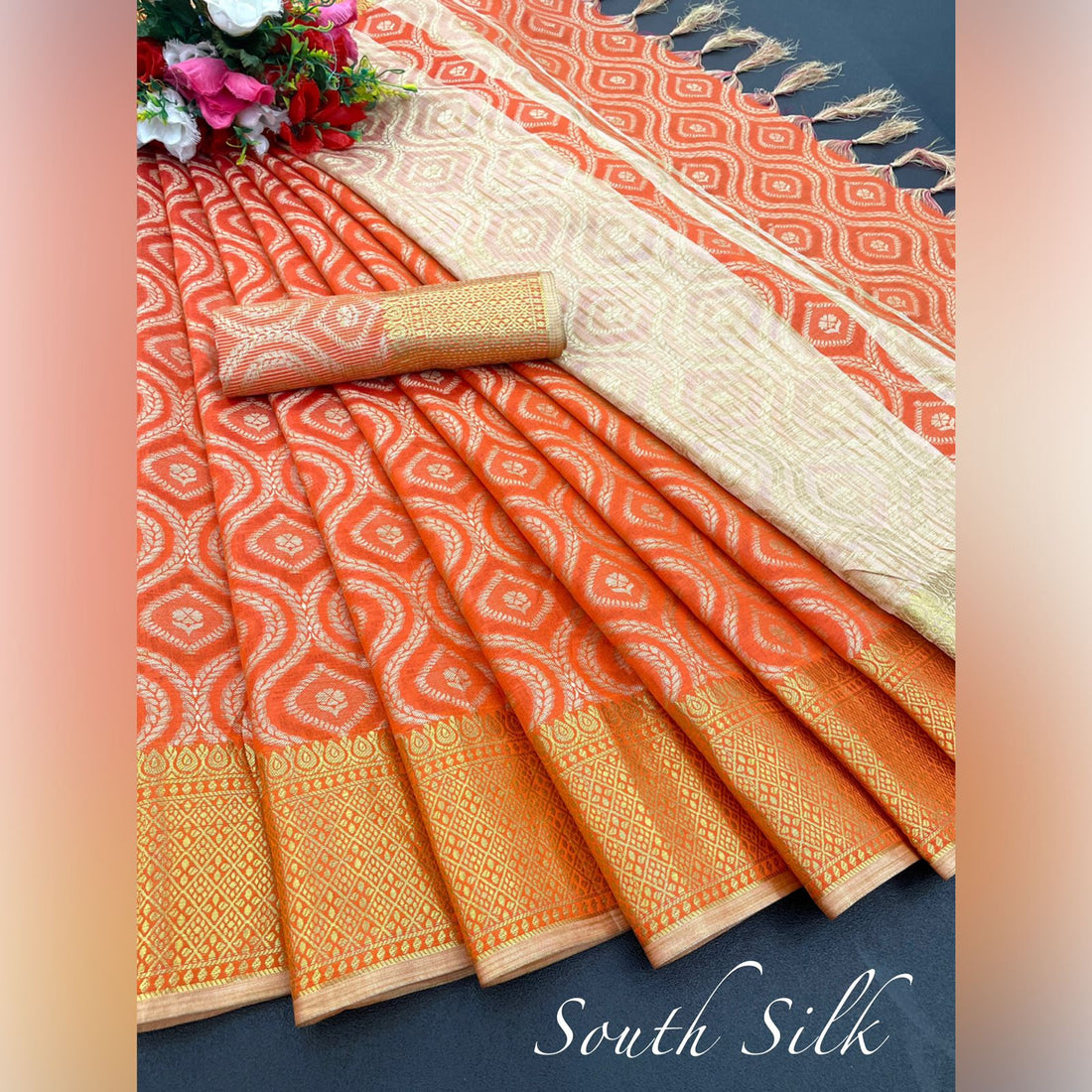 Pooja Orange South Silk Saree