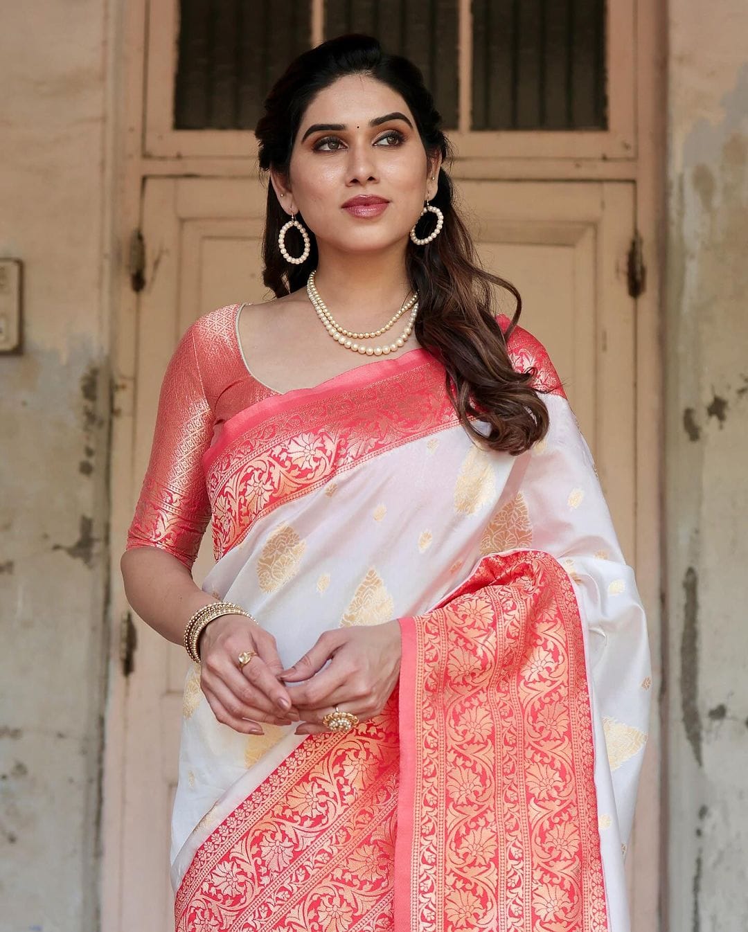 Geeta White Banarasi Silk Saree