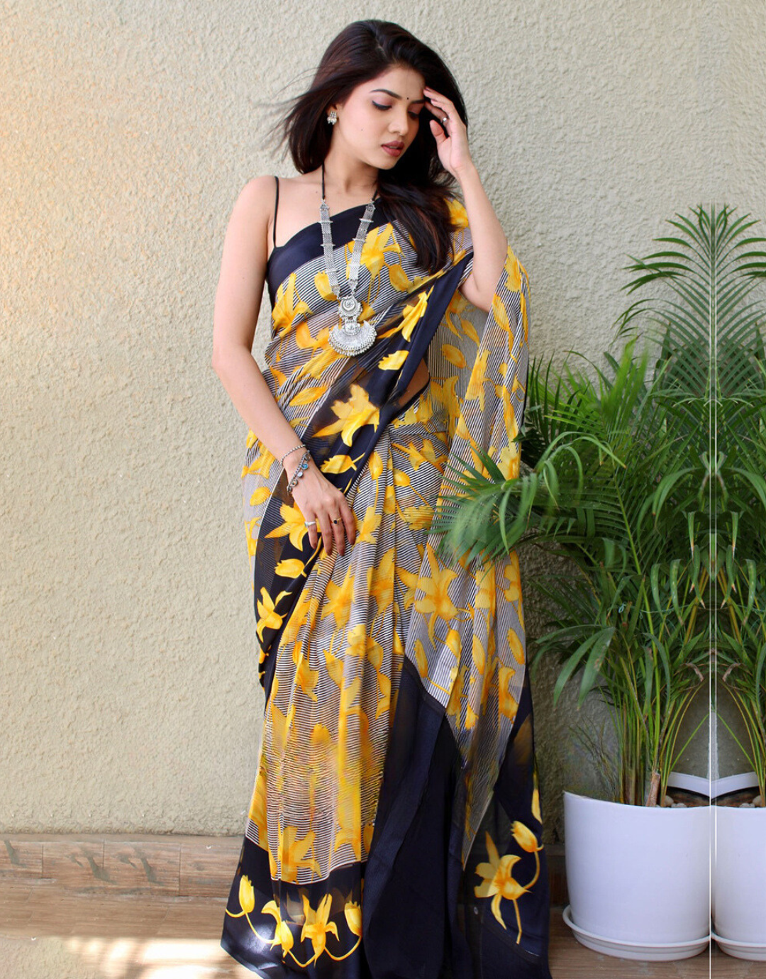 Pooja Black-Yellow Soft Silk Saree