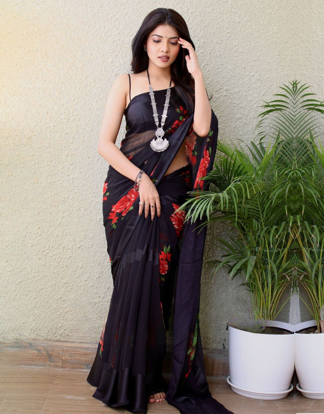 Priti Black-Red Soft Silk Saree