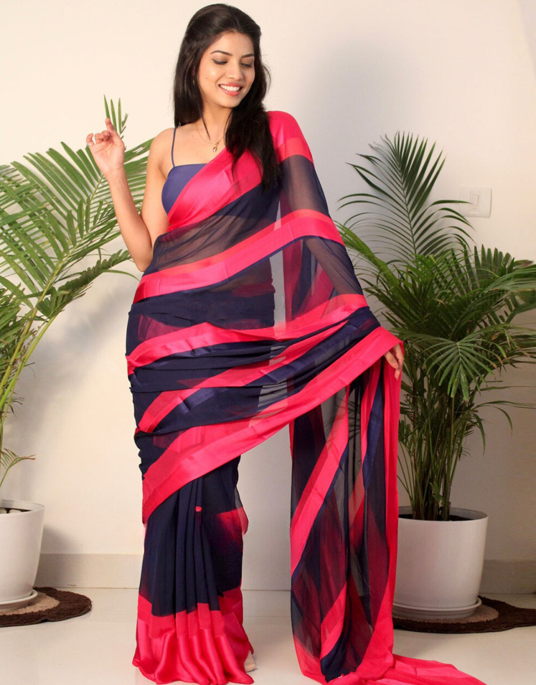 Rakhi Pink-Black Soft Silk Saree