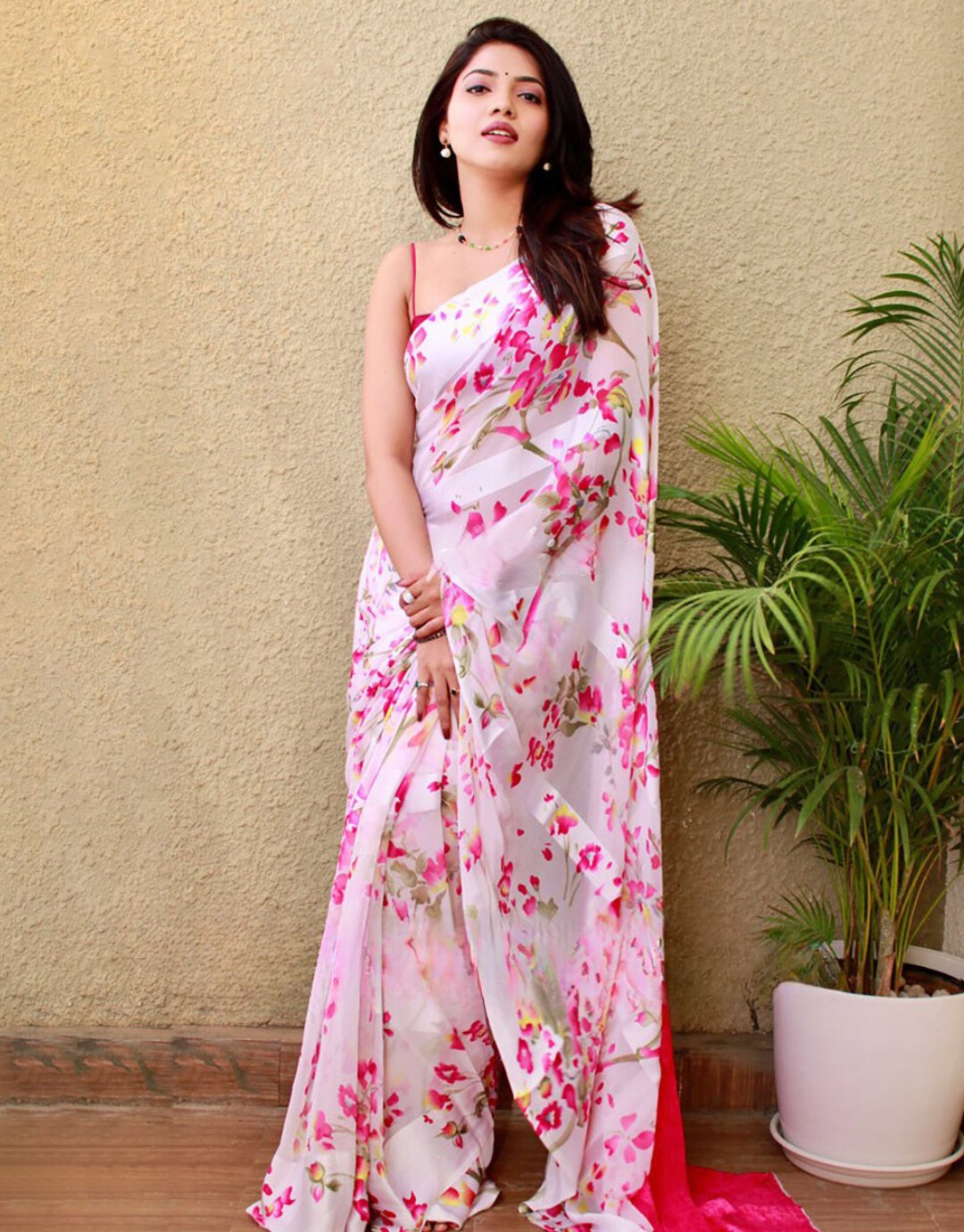 Sonal Pink-White Soft Silk Saree