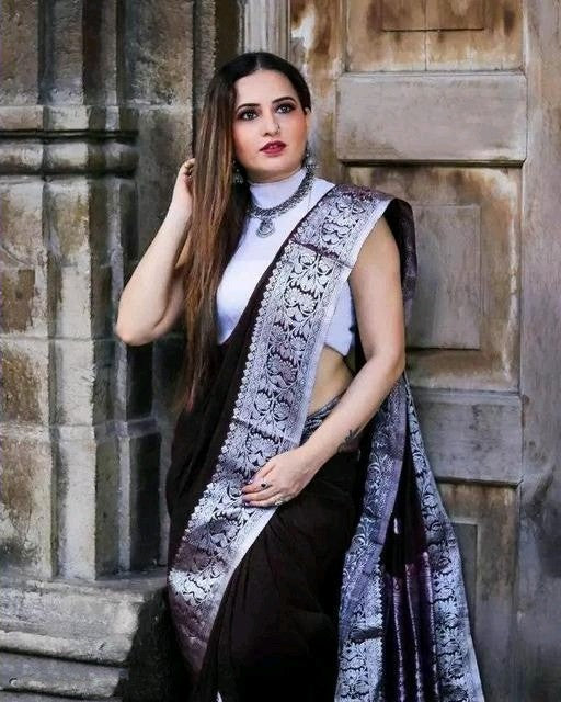 Riddhi Black Soft Banarasi Silk Saree With Abyys Blouse Piece