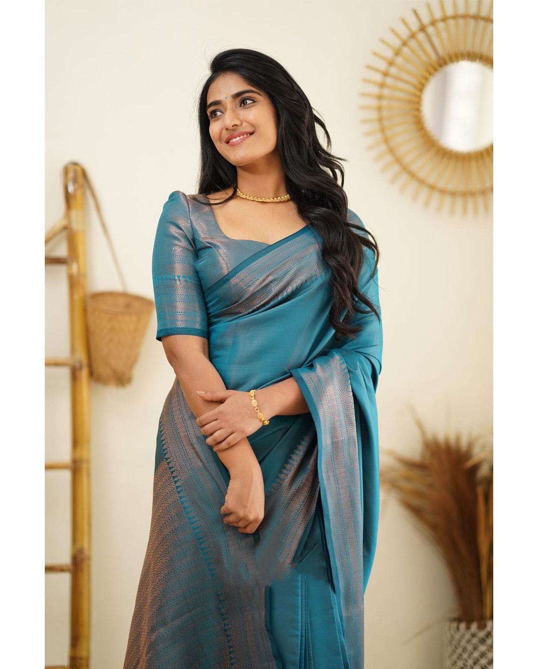 Dipti Dull Blue Soft Silk Saree With Imaginative Blouse Piece Attached