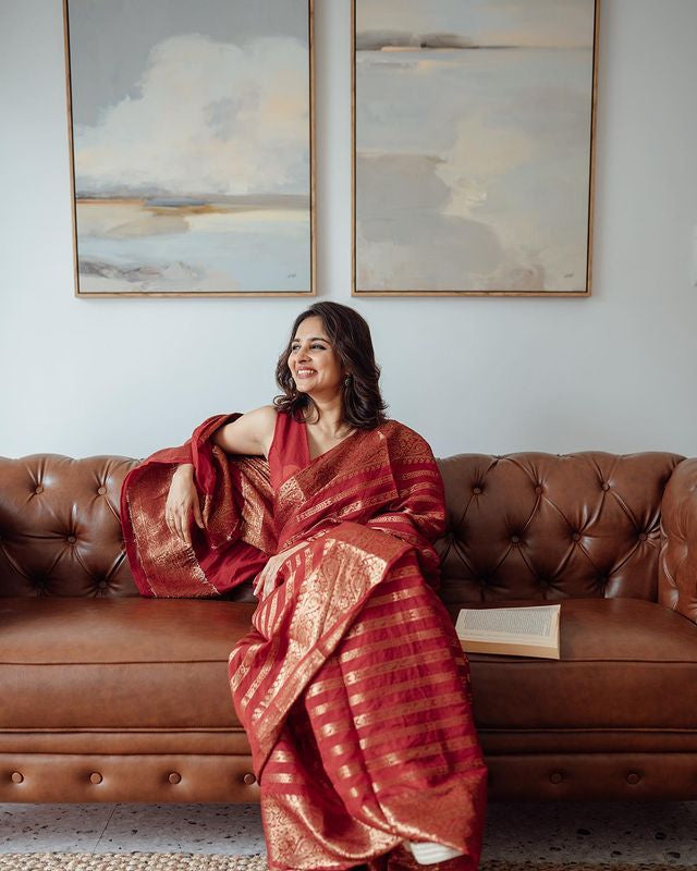 Opulent Red Soft Banarasi Silk Saree with Elegant Jacquard Design-LIZA